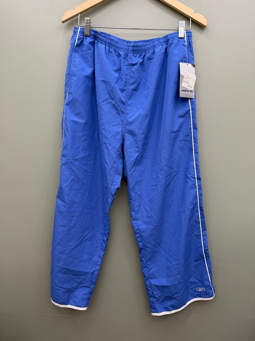 Vintage Reebok Track Pants Women's L NWT Blue White Piping 90s Baggy Taiwan